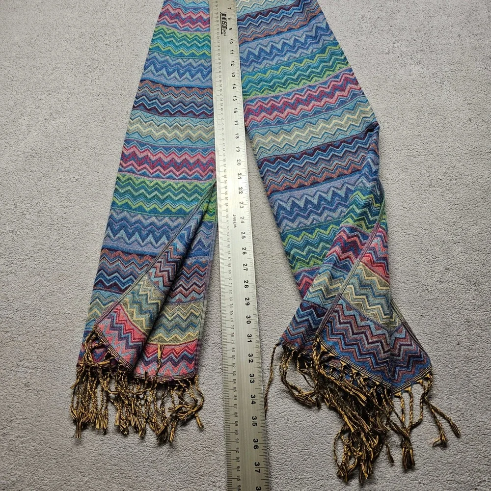 Multicolor Chevron Zigzag Pashmina Wrap Scarf Tassel Fringe Boho Shawl 72x26